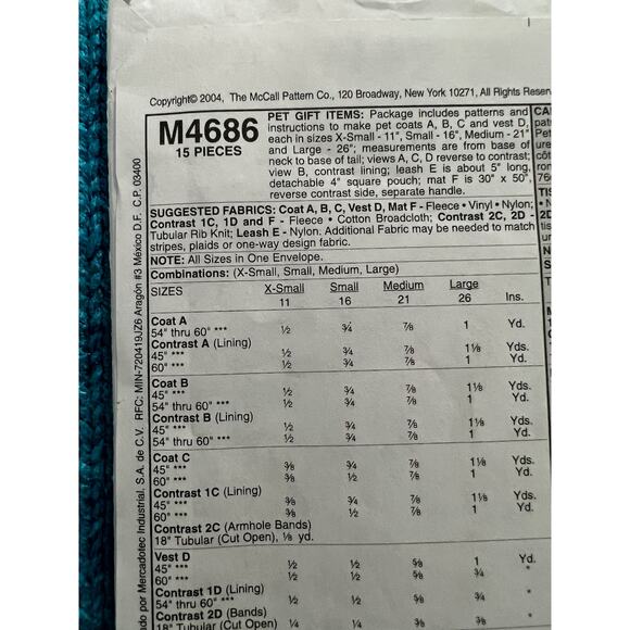 McCalls 4648 dog vest leash pouch mat pattern - Picture 3 of 6